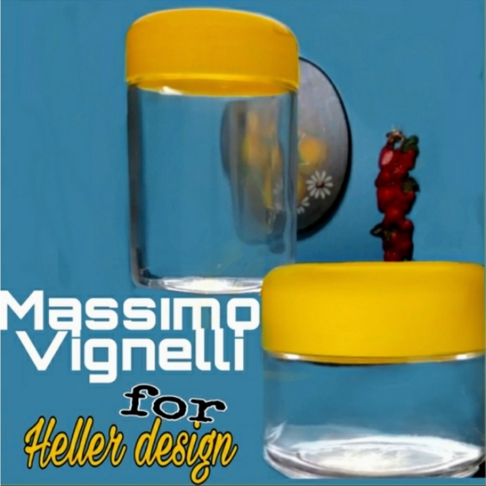 Vintage Heller Glass Canister Yellow Lid 1970s